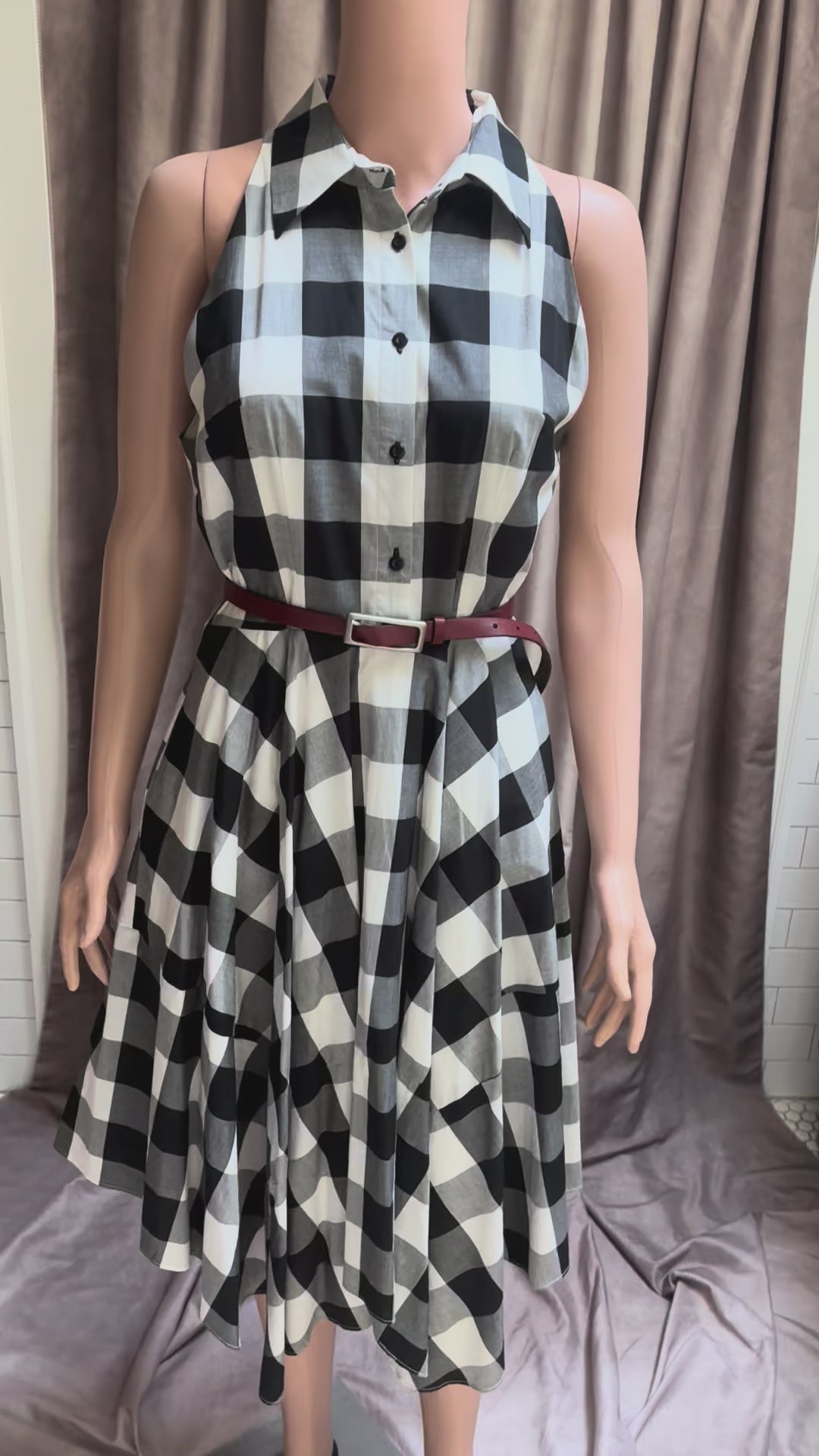Vintage 50s Black and White Plaid Dress