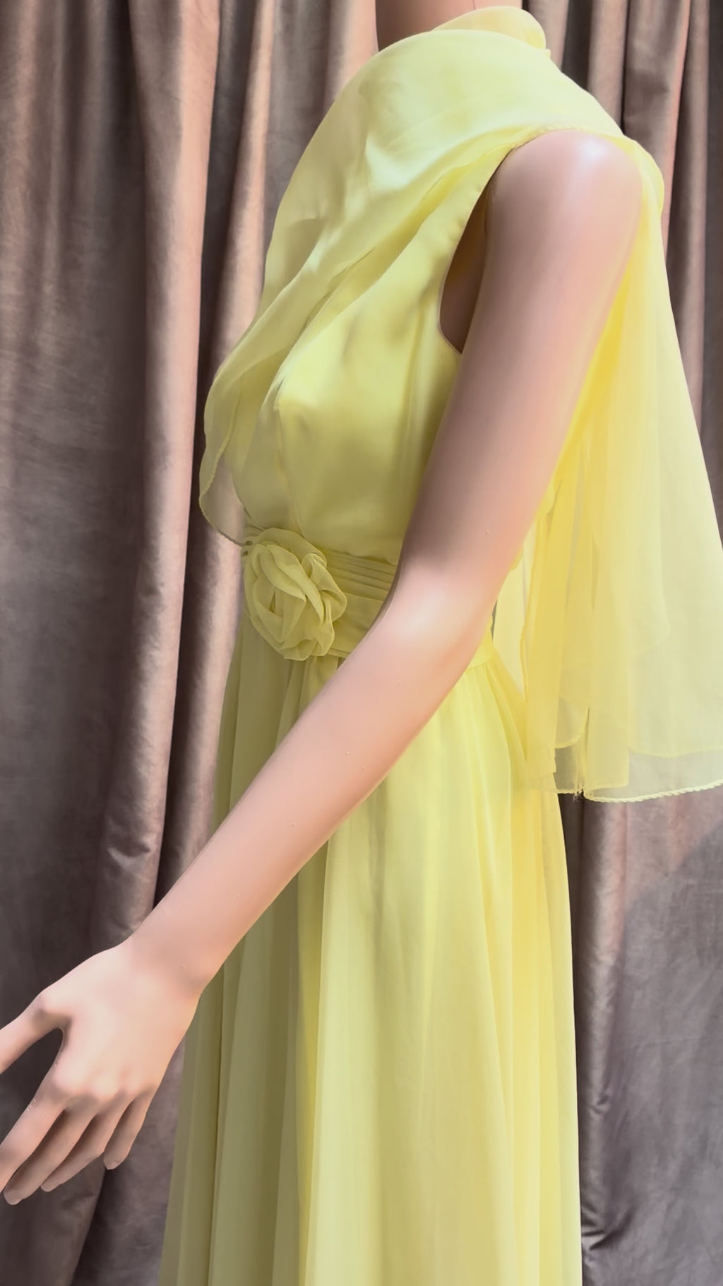Yellow Chiffon Cape Formal Gown vintage Miller Brothers 1970s
