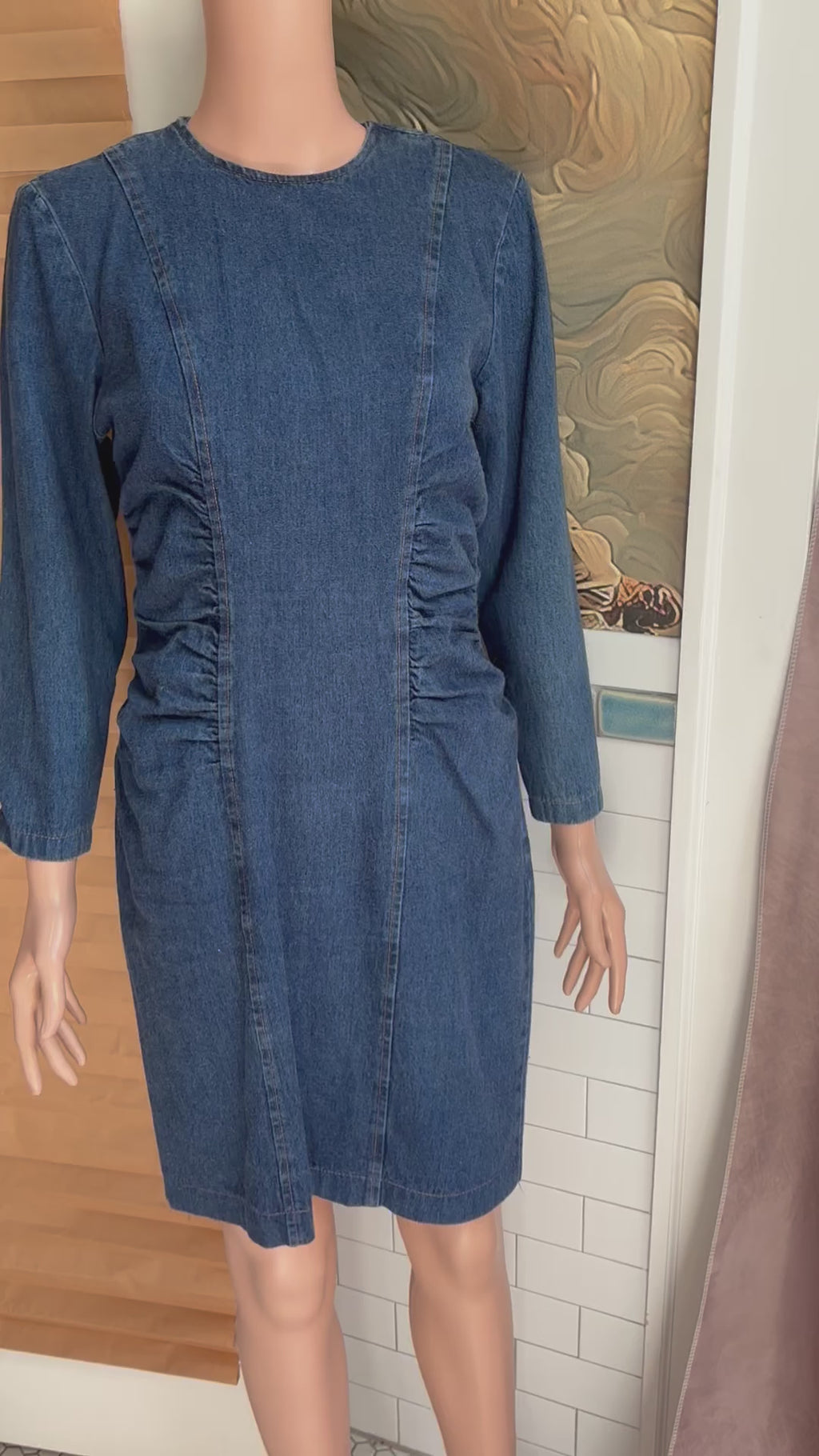Denim Longsleeve Ruched Dress