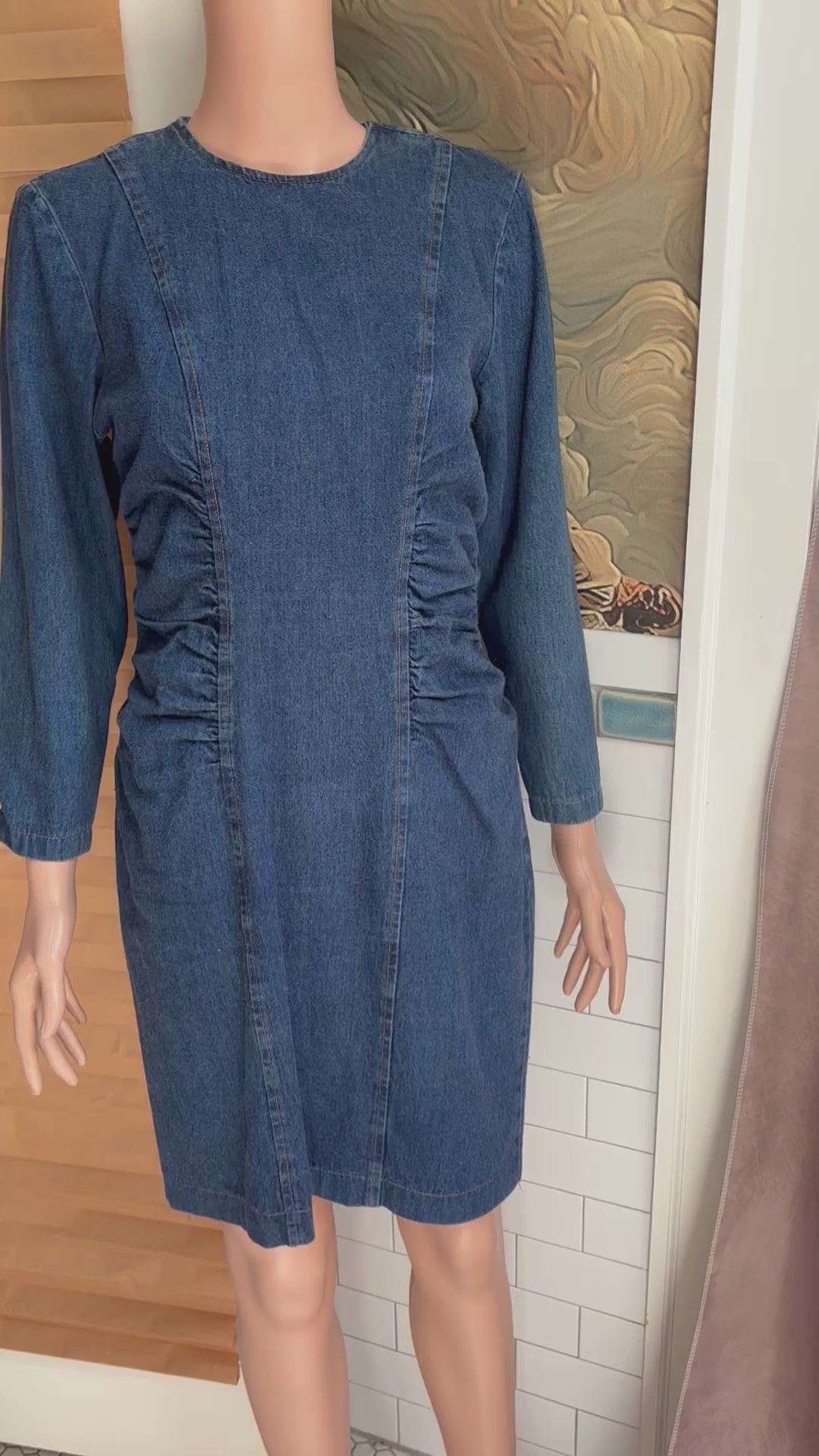 Denim Longsleeve Ruched Dress
