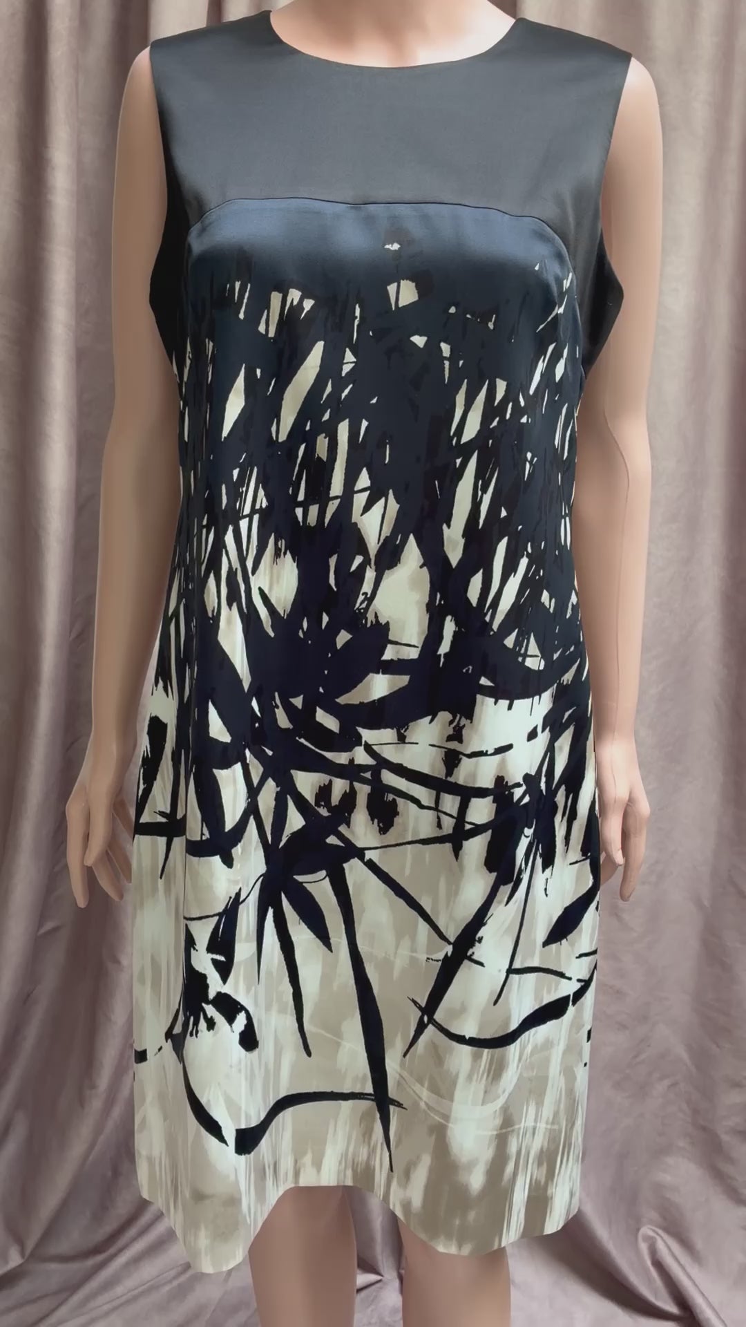100% Silk Navy Blue Abstract Dress
