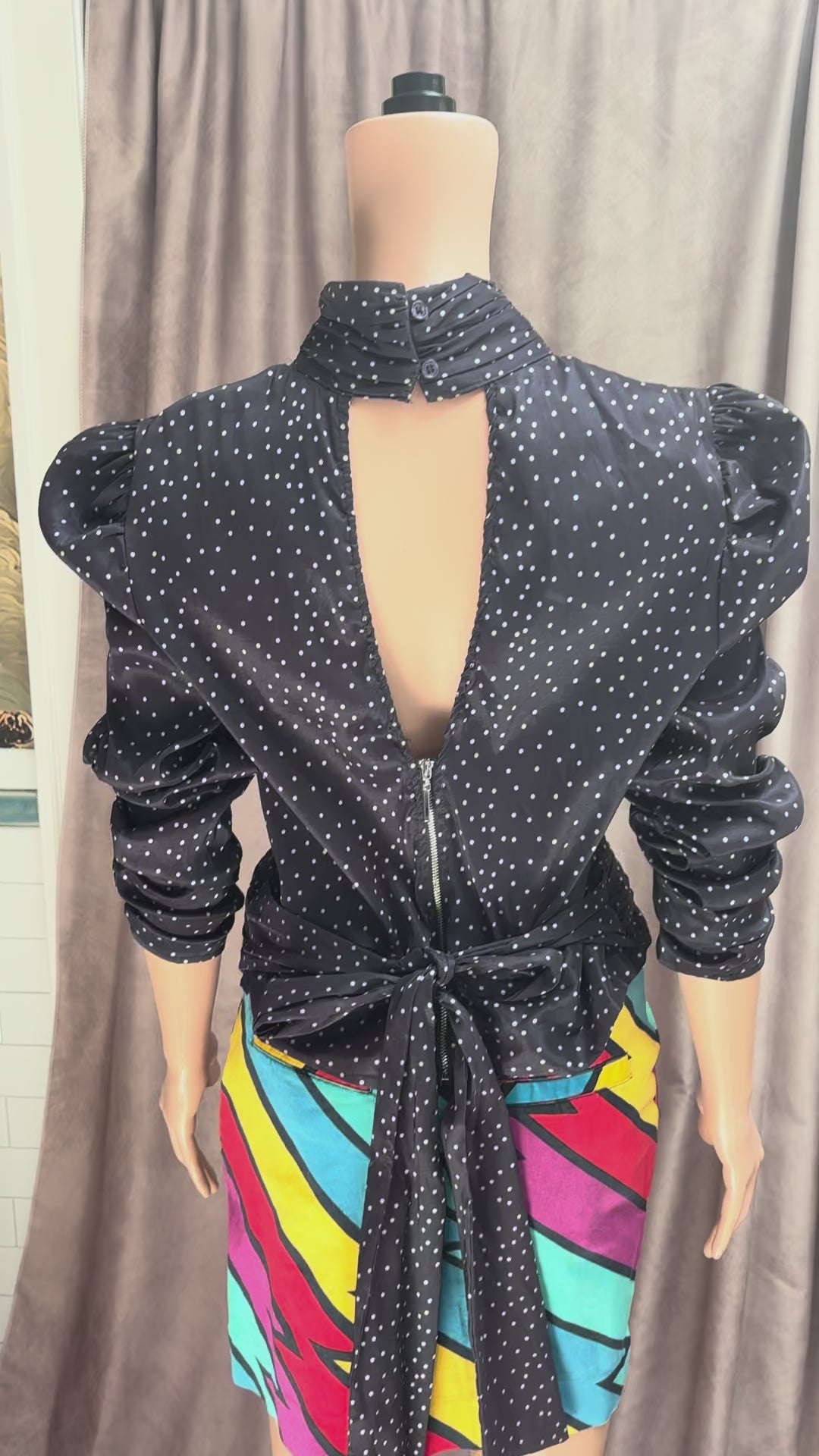 Navy Blue Polka Dot blouse with open back